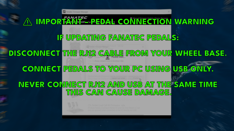 Fanatec Firmware Update: 7 Safe Steps to Avoid Bricking Your GT DD Pro or CSL DD 8 Fanatec firmware update pedal warning