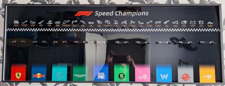 ICUANUTY LEGO Speed Champions Display Review: The Ultimate Owner's Guide (2026) 14 ICUANUTY LEGO Speed Champions Display Wall Frame mounted on wall before installing cars
