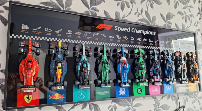 ICUANUTY LEGO Speed Champions Display Review: The Ultimate Owner's Guide (2026) 11 Side angle view of ICUANUTY LEGO Speed Champions Display Wall Frame showing the depth of the aluminium frame