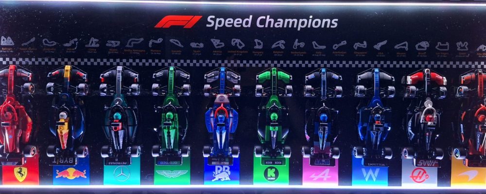 LEGO F1 display showing complete Speed Champions collection